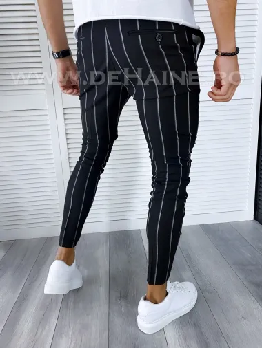 Pantaloni barbati casual regular fit negri in dungi B1301 I5-2.3